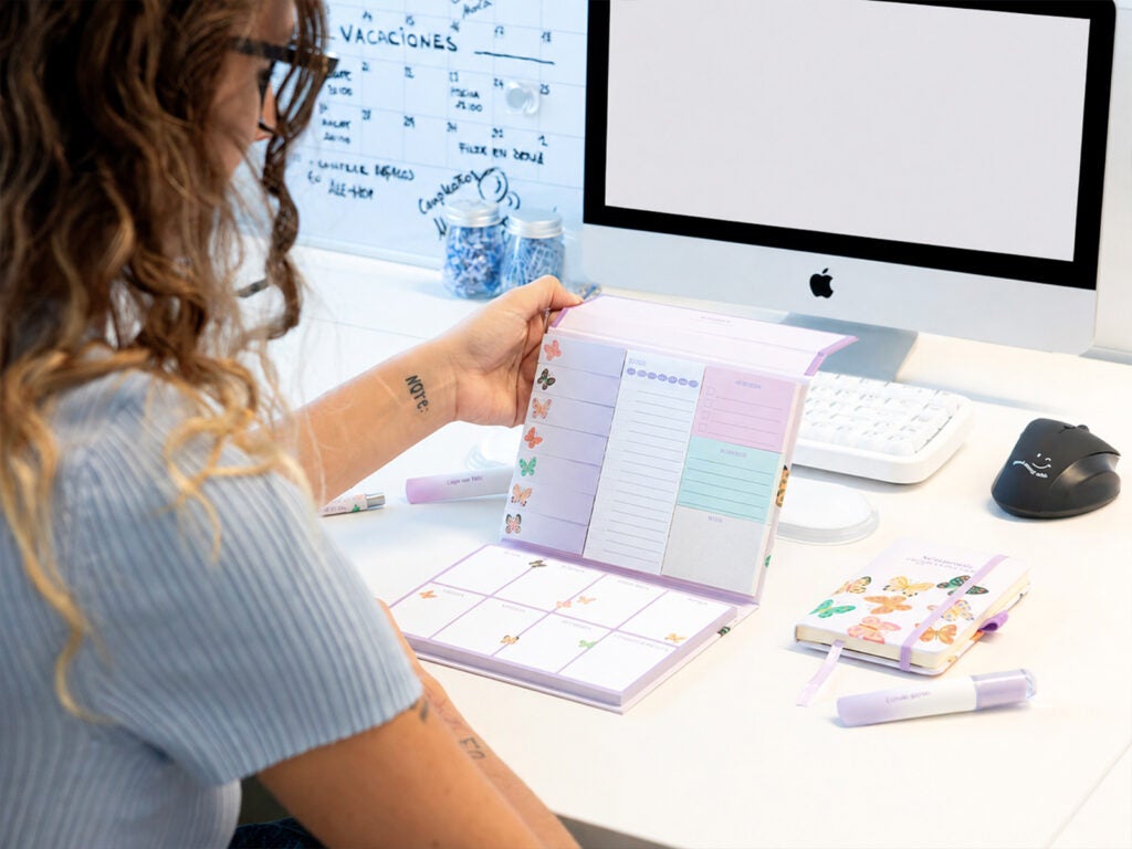 Desk weekly planner pad with colorful sticky notes