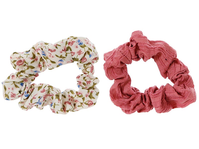 Scrunchie flowers white pink pack-2