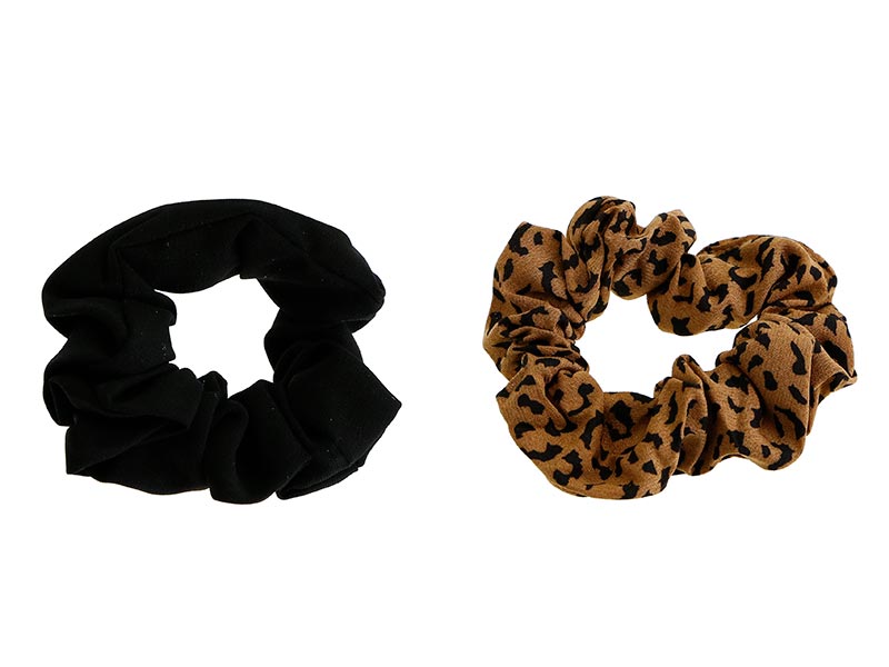 Pack 2 leopard and black scrunchie