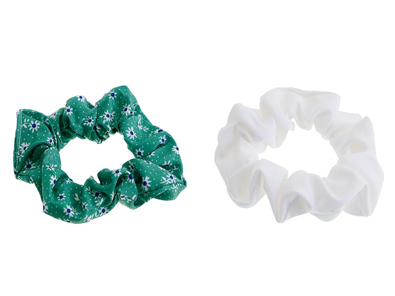 Pack 2 green and white scrunchie