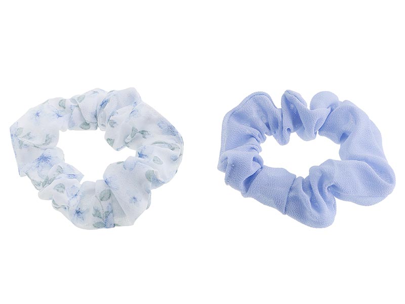 Pack 2 blue and floral scrunchie