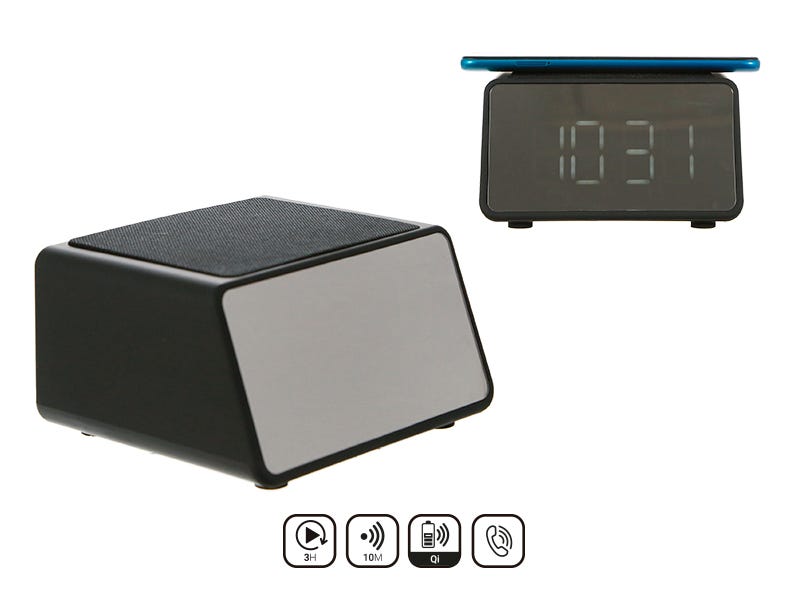 Black wireless speaker / alarm clock - view 2 Ale-Hop