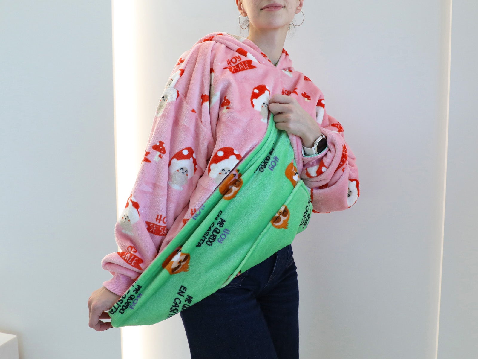 Reversible hoodie mushroom and sloth