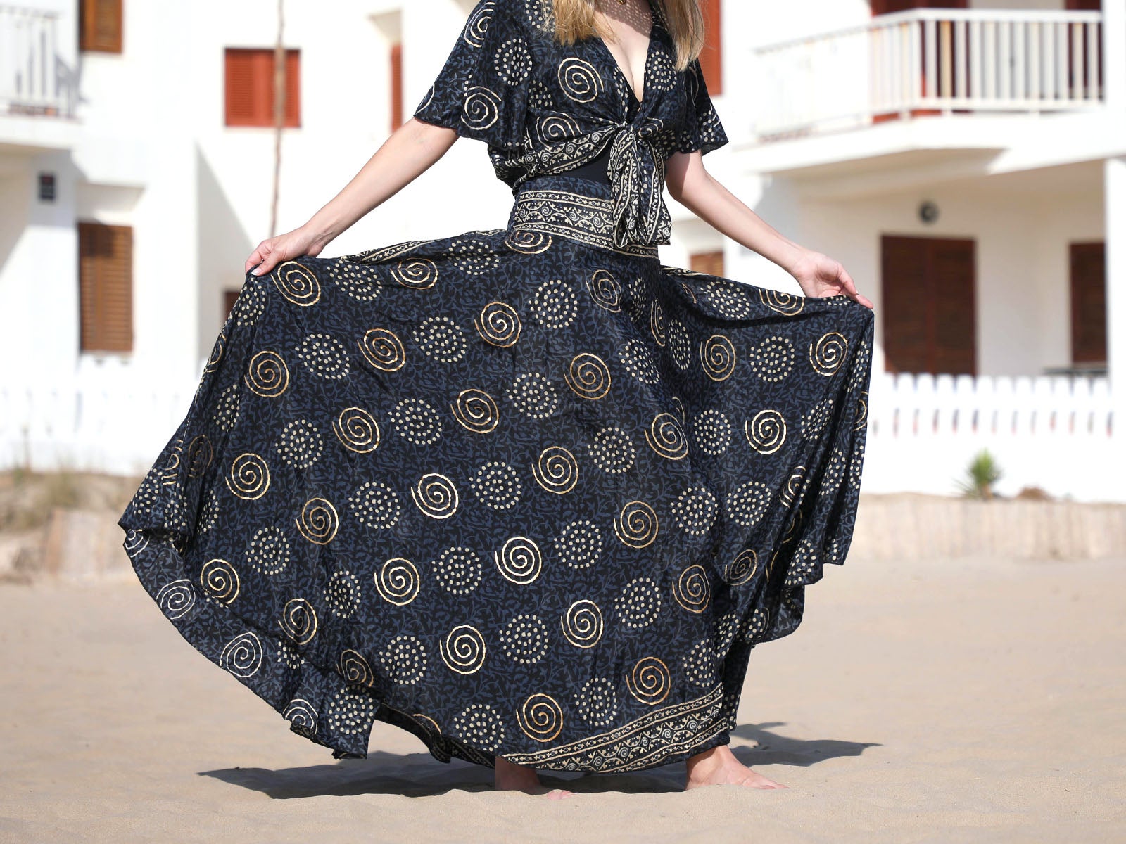 Flowy Skirt with Spiral Print