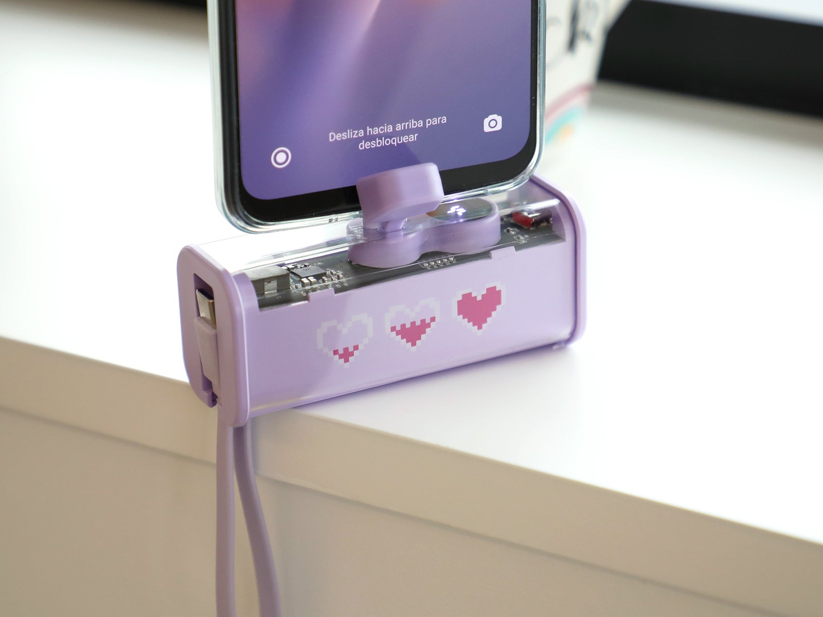 Mini batería portátil de 5000 mah transparente lila