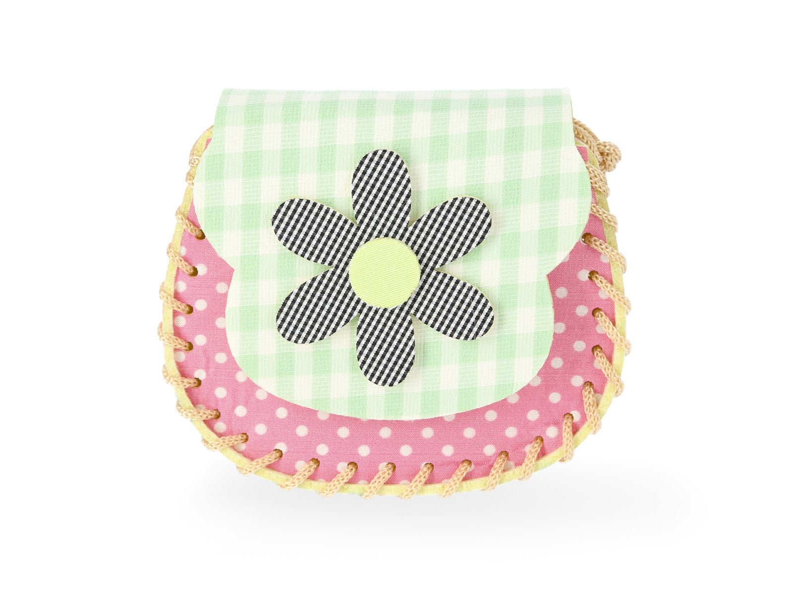 Bolso bandolera infantil con flor de cuadros