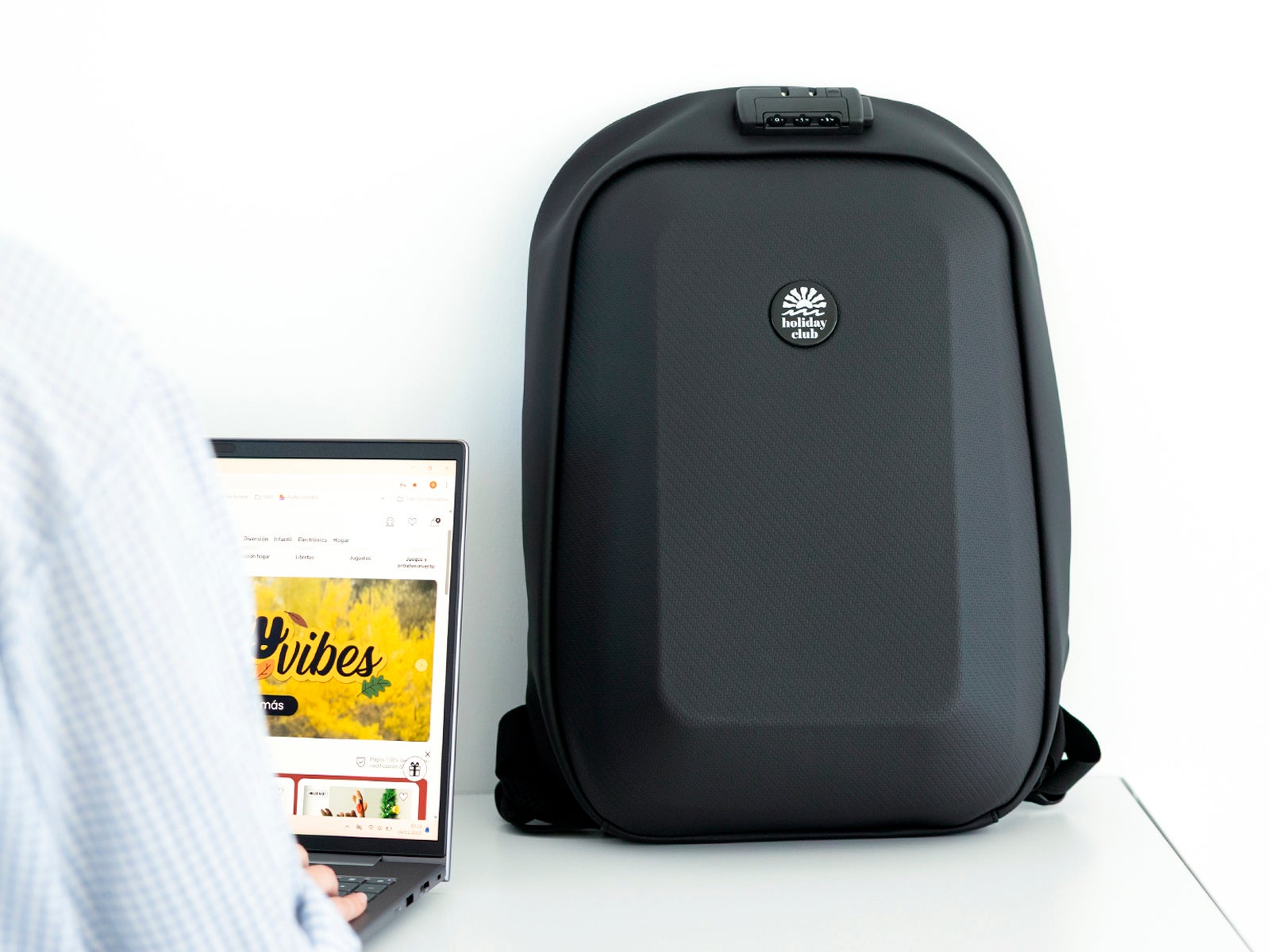 Rigid travel backpack with security code black