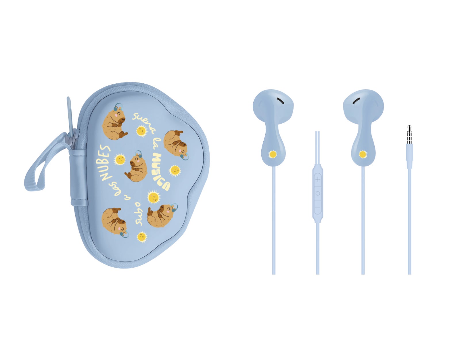 Set de auriculares y funda 3.5mm - Suena la música subo a las nubes