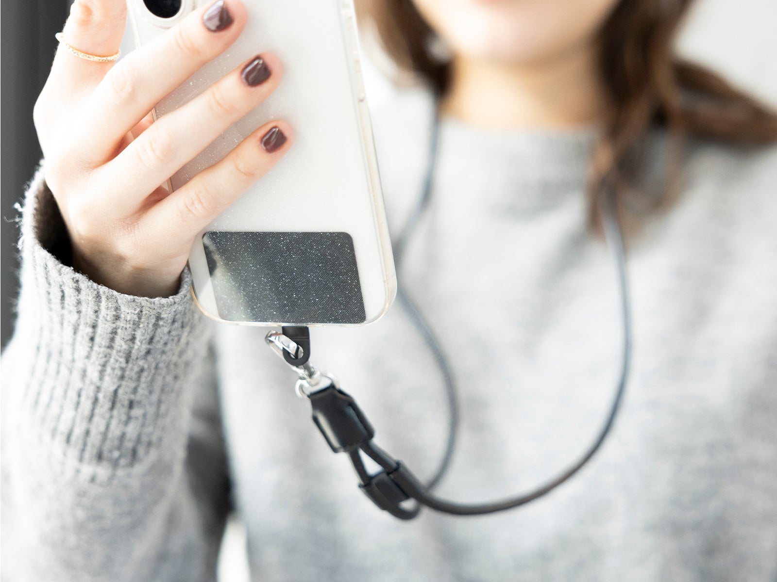 Plaque phone cord pu black