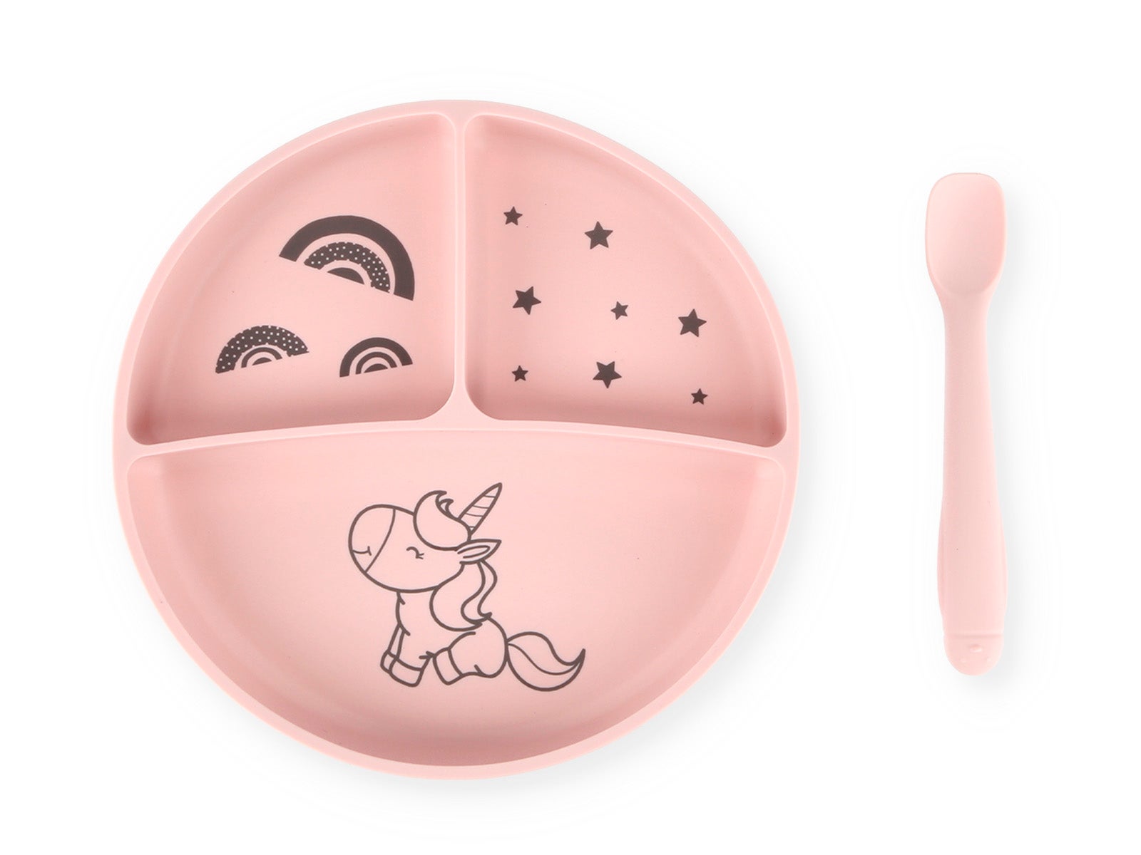 Prato e colher de criança rosa