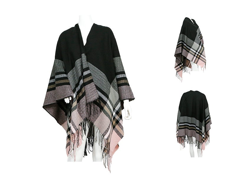 Poncho flecos gris y negro Ale-Hop