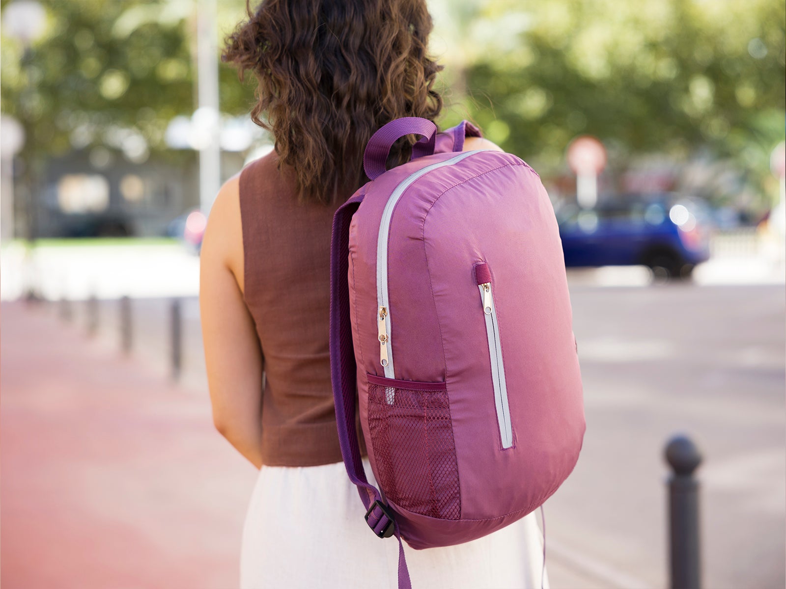 Maroon foldable backpack