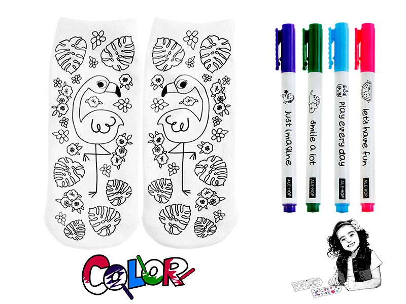 Calcetines pintar flamenco hojas |