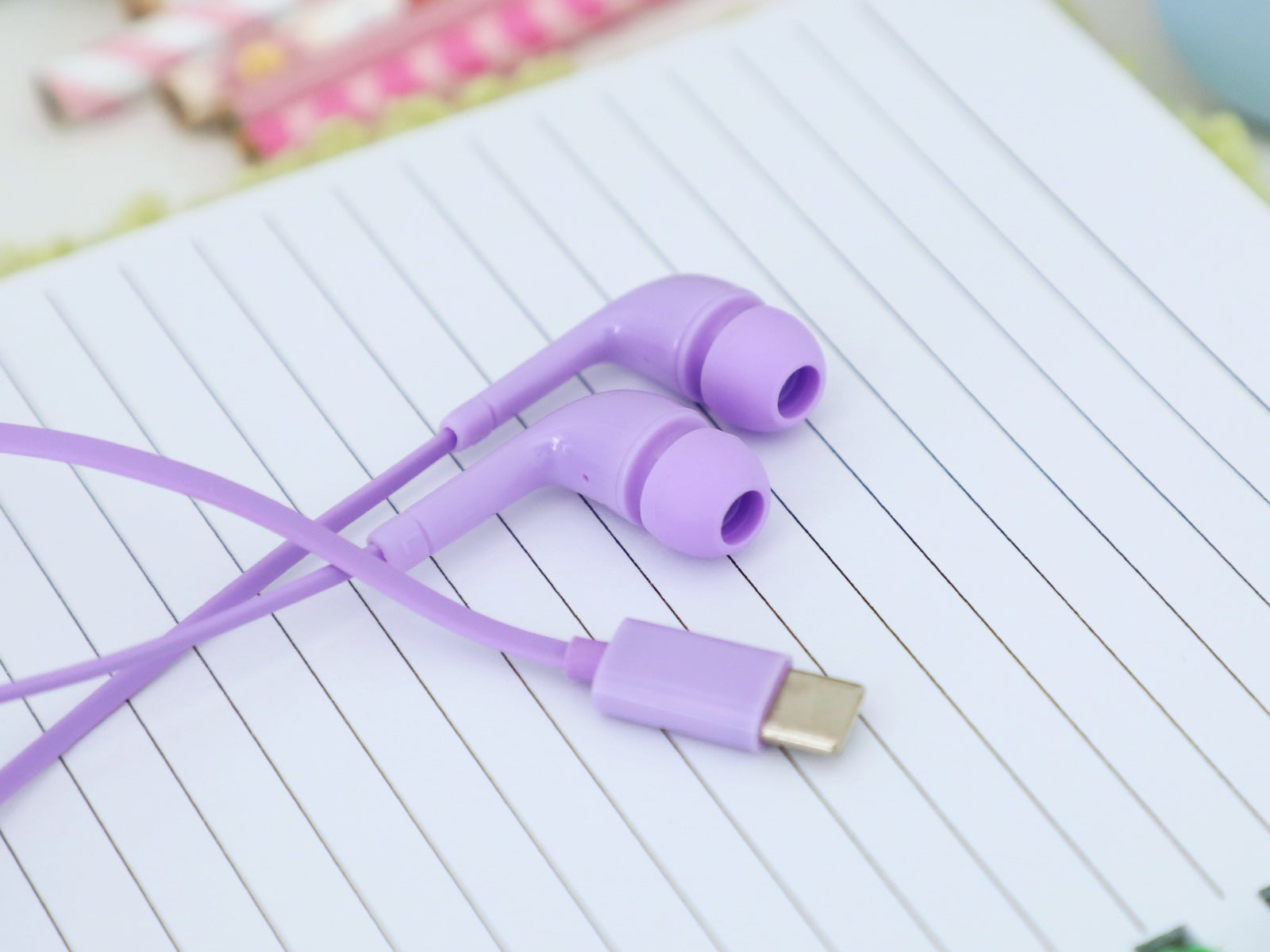 Purple type c earphones with microphone