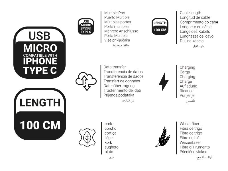 Cable usb micro 100 cm corcho - vista 3 Ale-Hop