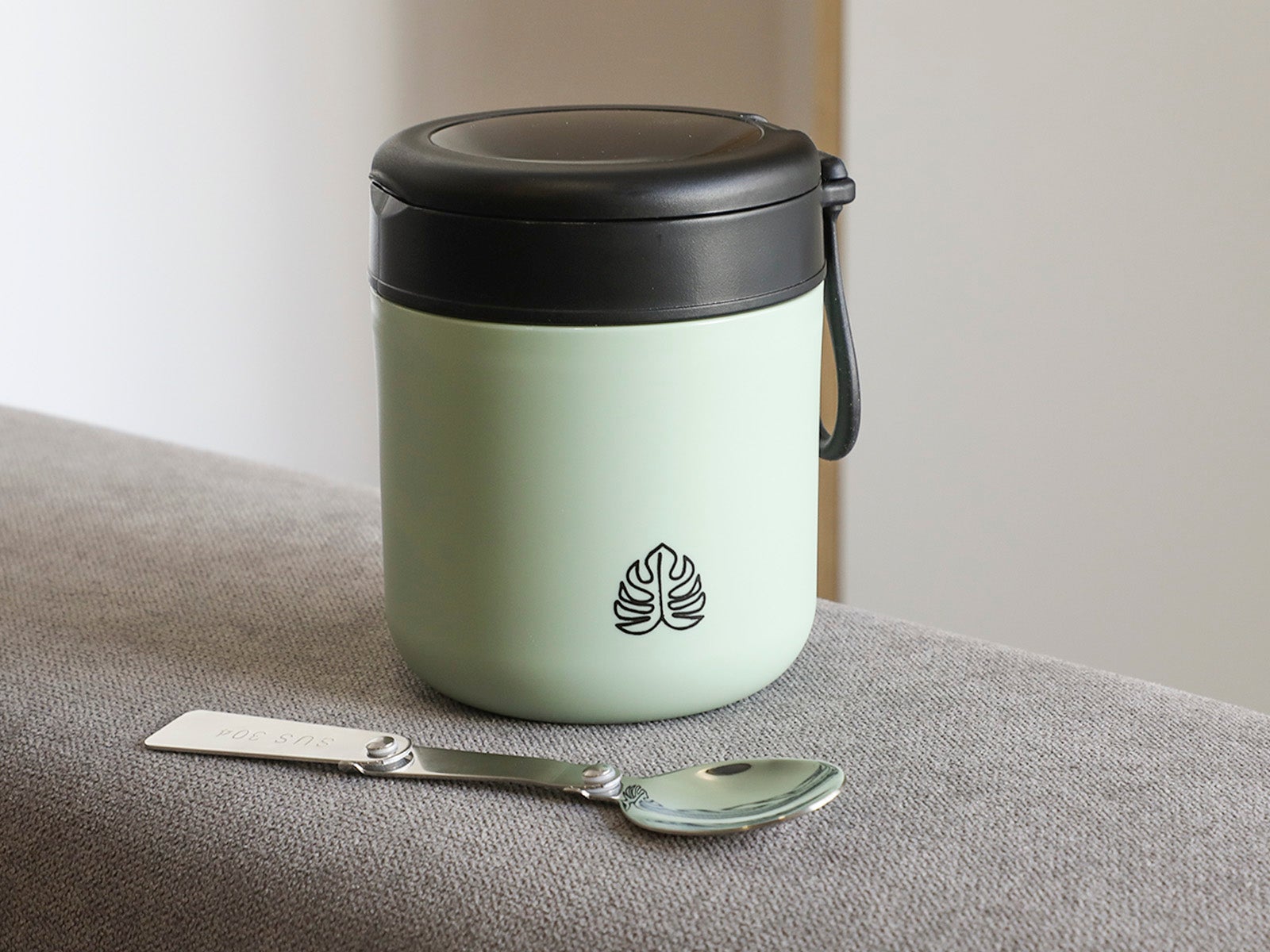 Copo com colher aço inox 430ml verde