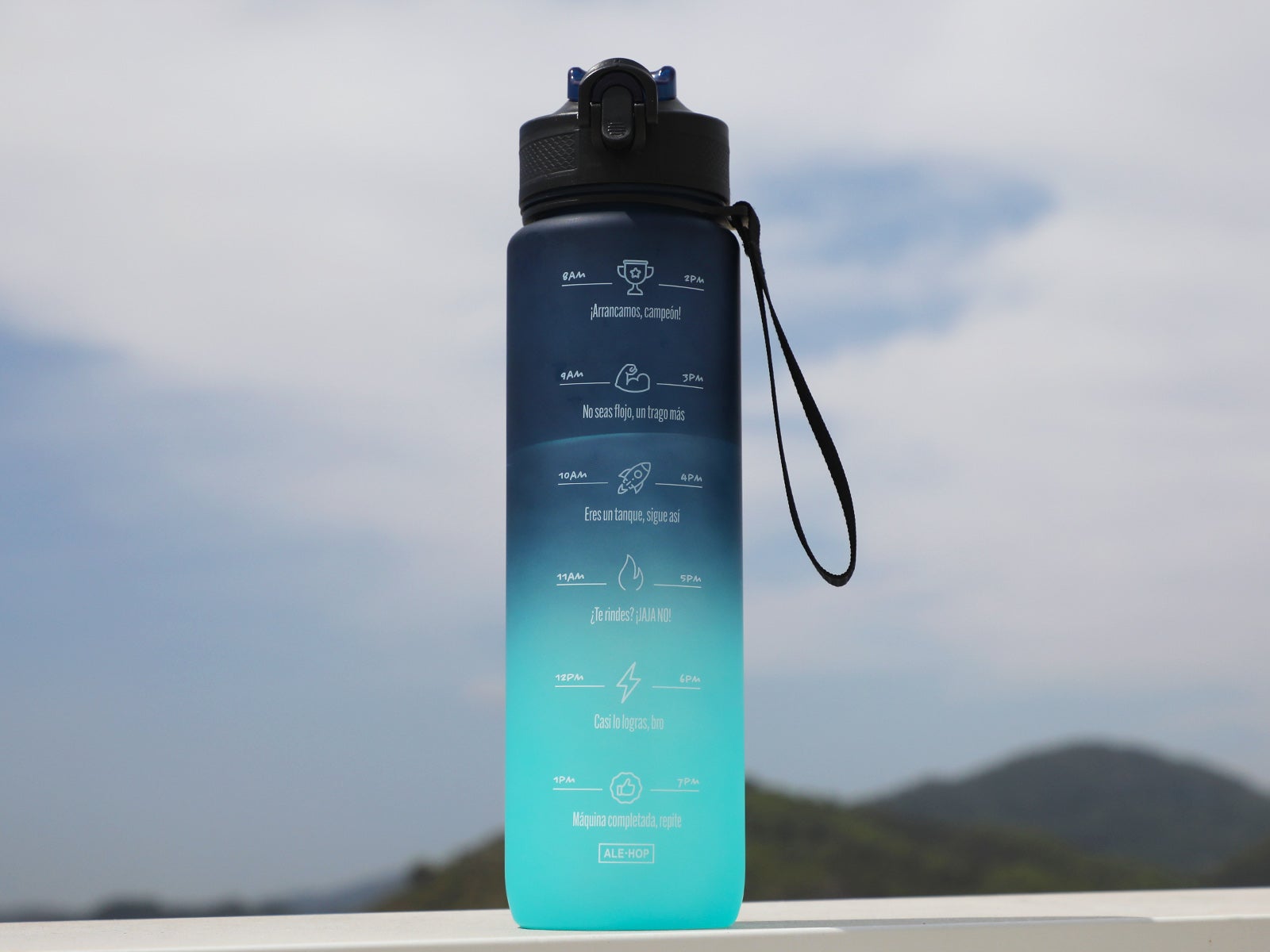 Botella con mensajes motivacionales azul 1L