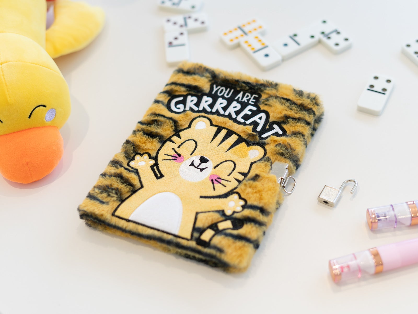 Libreta de peluche tigre con candado